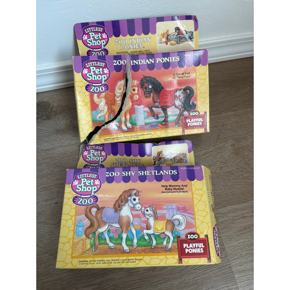 Vintage 90s Littlest Pet Shop Zoo Playful Ponies Indian Ponies Shy Shetlands
